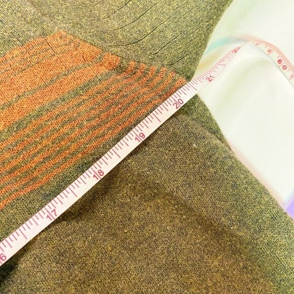 J.Ferrar men’s green orange stripe ribbed pullover collared cotton sweater L - Picture 7 of 8